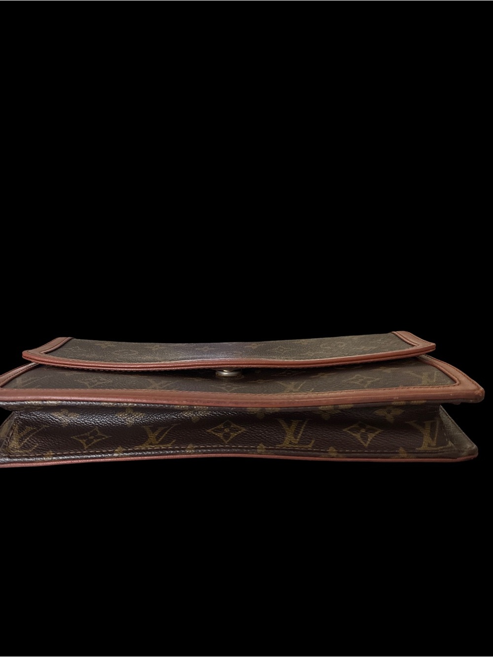 Louis Vuitton Monogram Foldover Clutch in Brown & Tan Leather Trim - Picture 5 of 10
